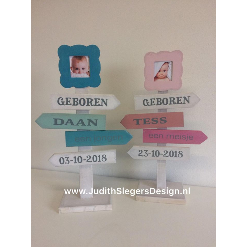 Geboorte wegwijs bordjes voor op tafel