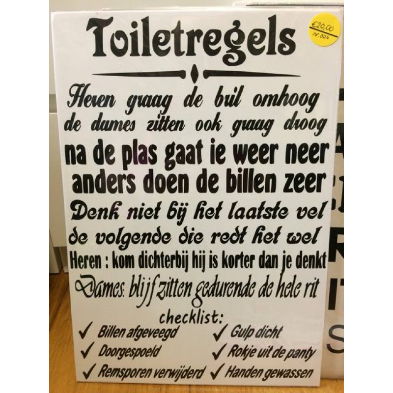 Tekstbord Toiletregels