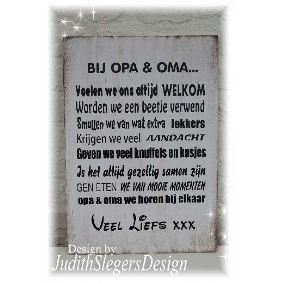 Tekstbord Bij opa en oma...