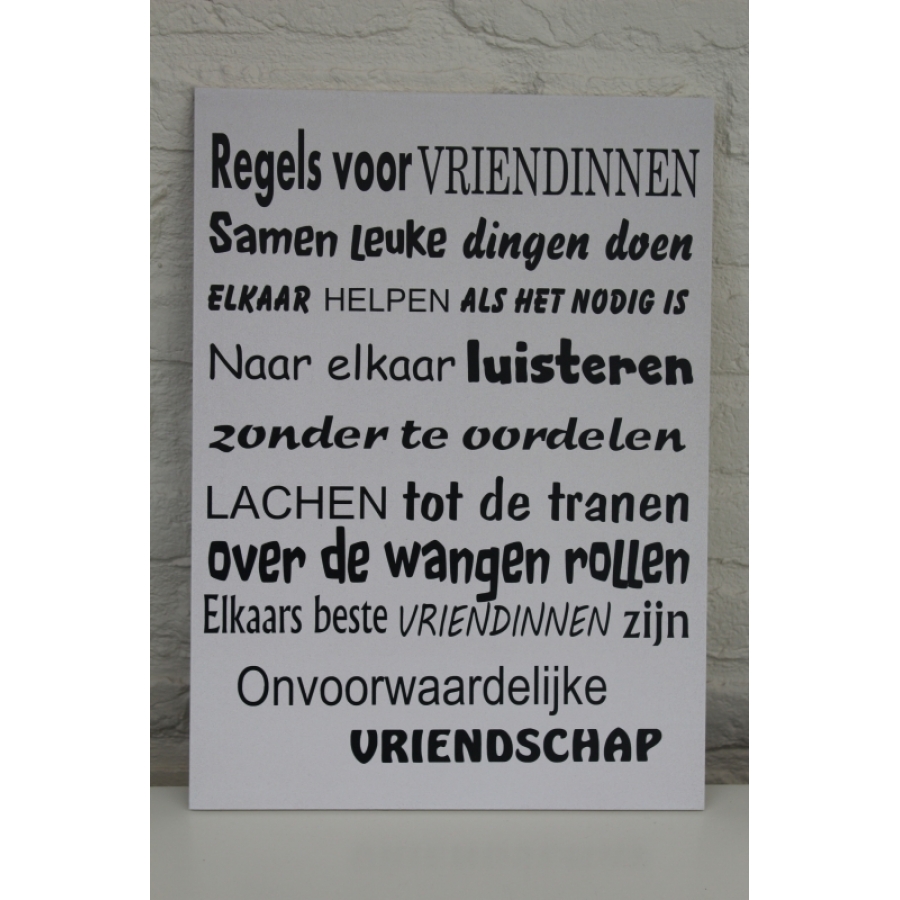 Tekstbord Regels voor vriendinnen