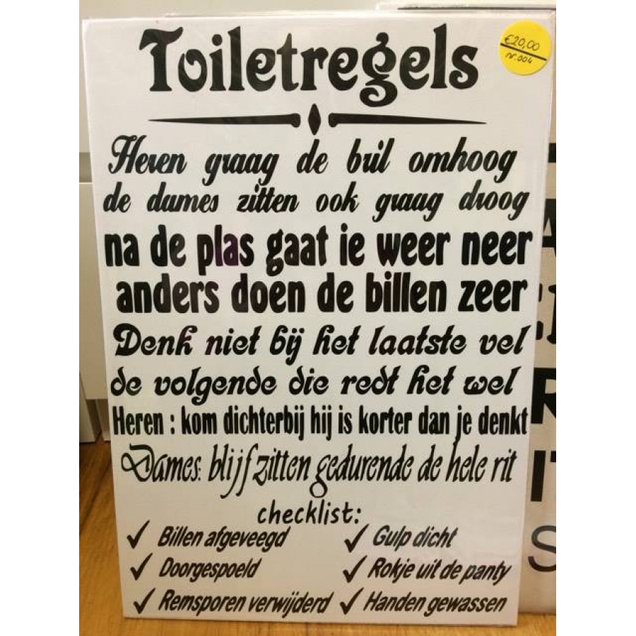 Tekstbord Toiletregels