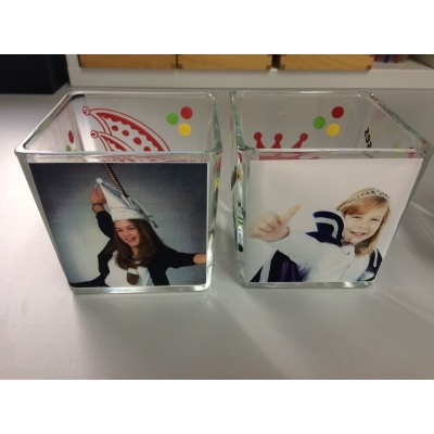 carnaval glasblok 12x12 cm met foto 